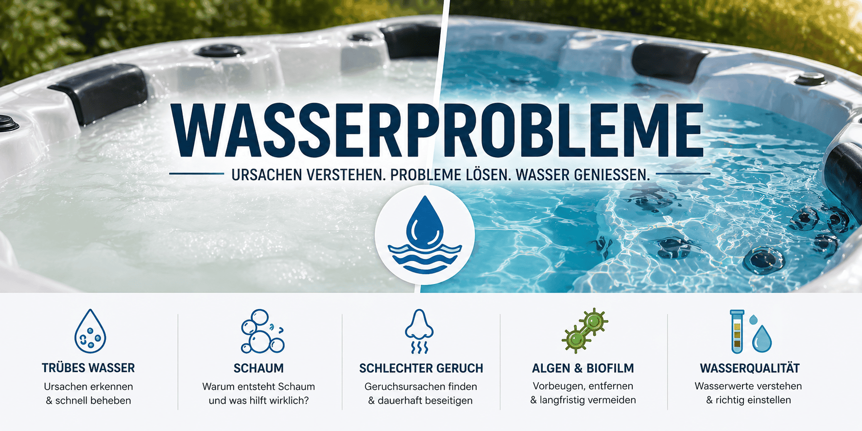 Wasserprobleme im Whirlpool – trübes und klares Wasser im Vergleich