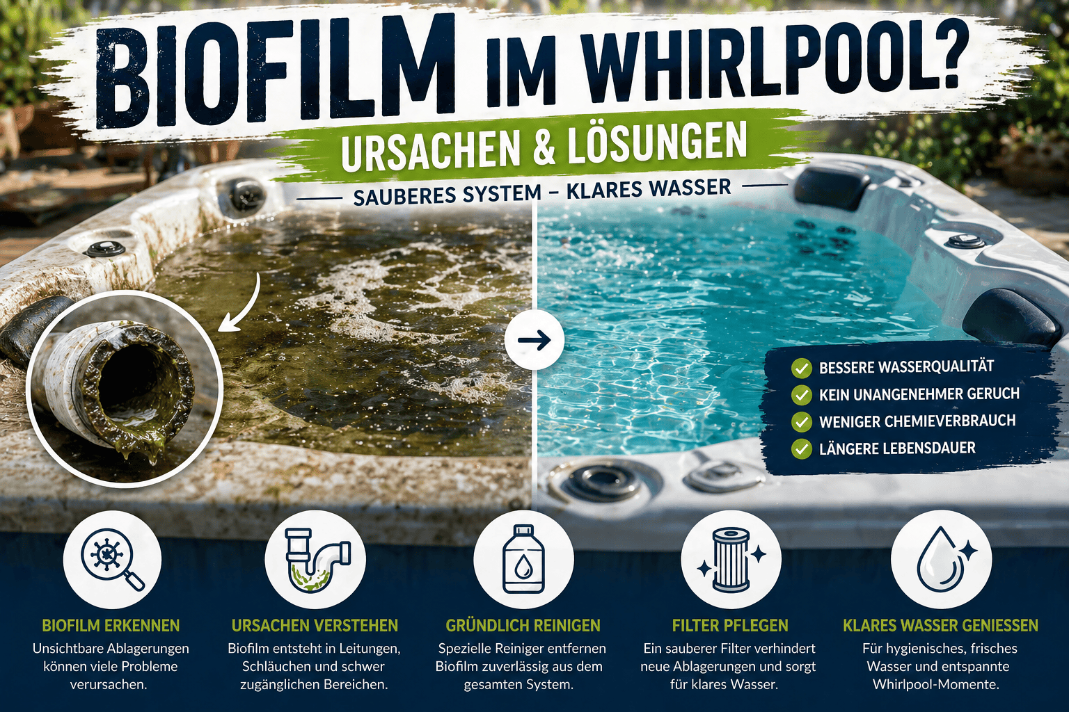 Biofilm im Whirlpool entfernen für sauberes und hygienisches Wasser